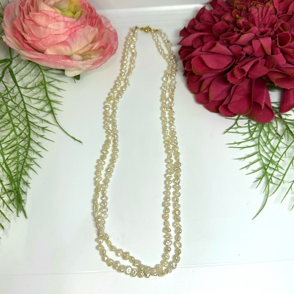 NEW⚜️Raw Freshwater Pearl Double Strand Necklace - Picture 2 of 5